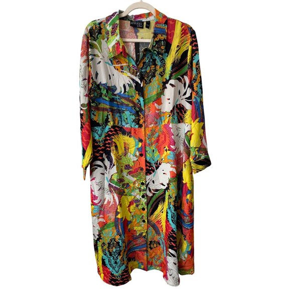 Attitudes by Renee Illusion Waist Shirt Dress Size XLP Multicolor Tropical NEW - Picture 2 of 8